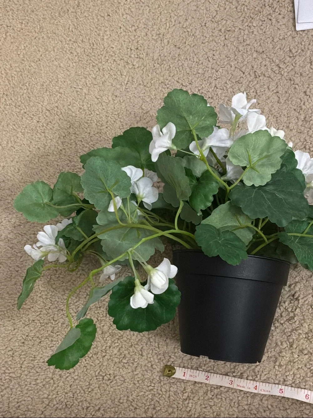 White Artificial Trailing Geranium Plant in Black Pot - Home Accents